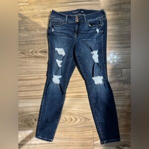 Torrid Dark Blue Distressed Skinny Jegging Super Soft Denim Jeans 14 R